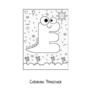 Coloring page of the cartoon letter E shaped like a monster