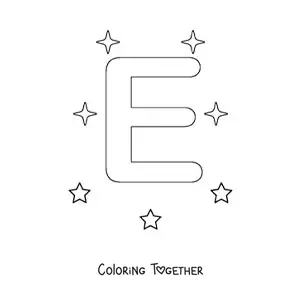 Coloring page of the uppercase letter e with stars