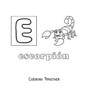 Coloring page of e is for scorpion