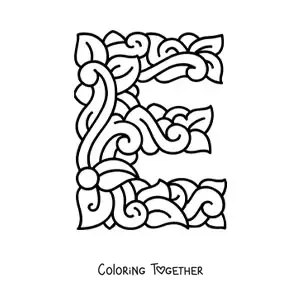 Coloring page of the decorated uppercase letter e