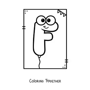 Coloring page of the cartoon letter f shaped like a balloon