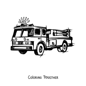 Coloring page of a fire truck with its siren on