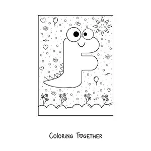 Coloring page of the cartoon letter f shaped like a dinosaur