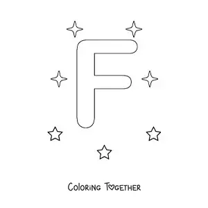 Coloring page of the capital letter f with stars