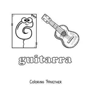 Coloring page of g is for guitar