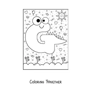 Coloring page of the cartoon letter g shaped like a monster