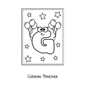 Coloring page of the animated capital letter g with balloons