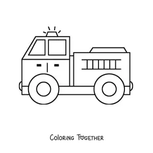 Coloring page of a fire truck with its siren active