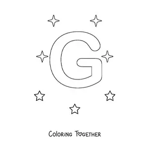 Coloring page of the capital letter g with stars