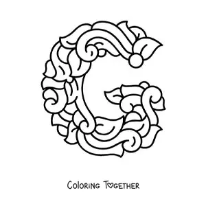 Coloring page of the decorated capital letter g