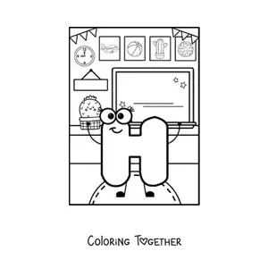 Coloring page of the animated letter h at school