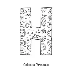 Coloring page of the cartoon letter h