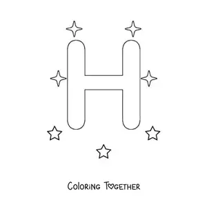Coloring page of the capital letter h with stars
