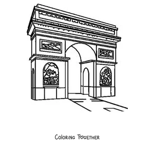 Coloring page of the Arc de Triomphe in an angled view
