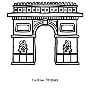 Coloring page of the Arc de Triomphe with its carved reliefs