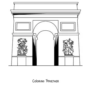 Coloring page of the Arc de Triomphe seen up close