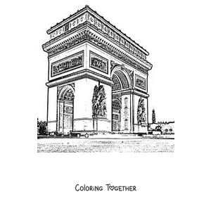 Coloring page of the Arc de Triomphe with medallions across the top