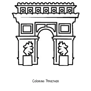 Coloring page of the Arc de Triomphe surrounded by trees