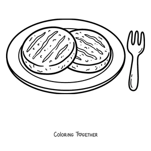 Coloring page of two arepas served on a plate