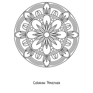 Coloring page of an autumn mandala with a flower in the center and a ring of petals