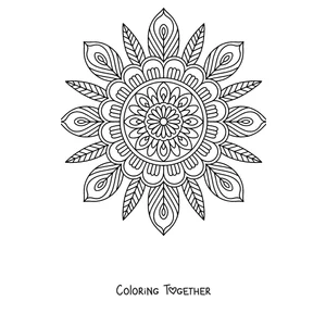 Coloring page of an autumn mandala with leaf-shaped petals around the center