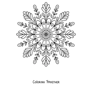Coloring page of an autumn star-shaped mandala with thin leaves and twigs