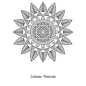 Coloring page of an autumn sunflower-shaped mandala with pointed petals