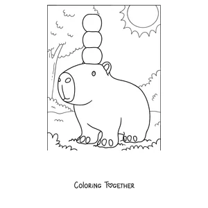 Coloring page of a baby capybara with apples on its head