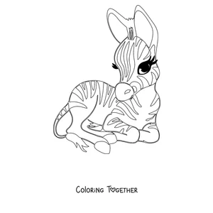 Coloring page of a baby zebra lying down and resting
