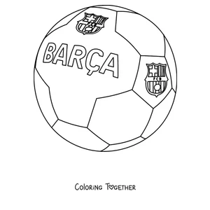 Coloring page of a football with the name BARÇA and the crest