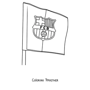 Coloring page of a Barcelona flag with the crest and the letters FCB