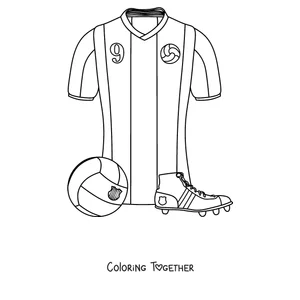 Coloring page of the Barcelona jersey, ball and boots