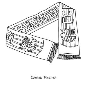 Coloring page of a Barcelona fan scarf with the crest