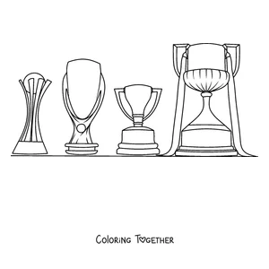 Coloring page of a cabinet with several Barcelona trophies