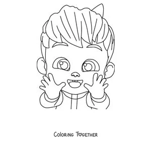 Coloring page of a cute Bebefinn with his little hands near his face