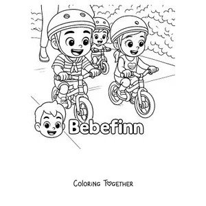Coloring page of Bebefinn's family riding bikes