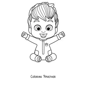 Coloring page of Bebefinn sitting with his arms up
