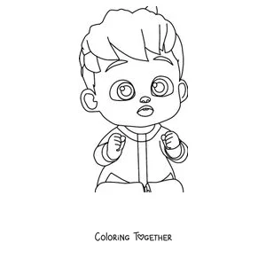 Coloring page of Bebefinn with a surprised face and tiny fists