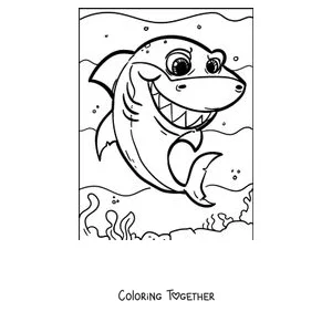 Coloring page of a big cheerful shark swimming