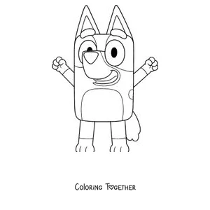 Coloring page of Bluey waving with her arms up