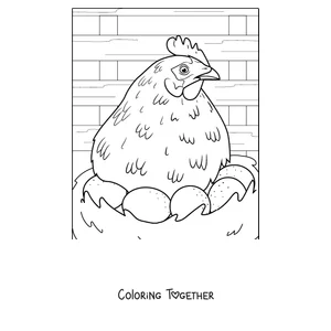 Coloring page of a hen brooding her eggs