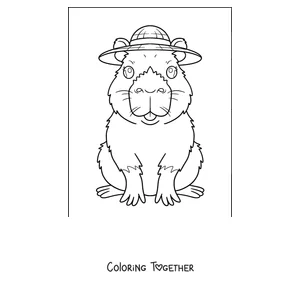 Coloring page of a capybara with an explorer hat