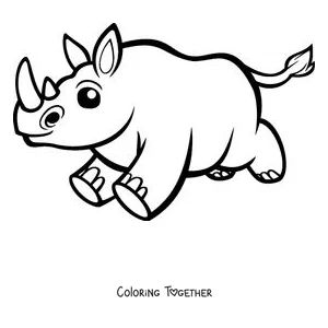 Coloring page of a cartoon rhino running