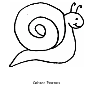 Coloring page of a cartoon snail seen from the side