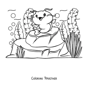 Coloring page of a baby catfish sitting on a rock