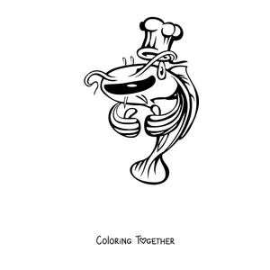Coloring page of a chef catfish with a cook's hat