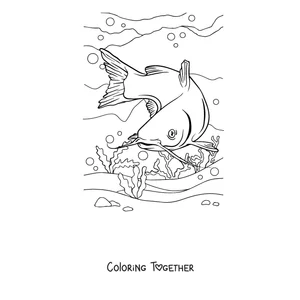 Coloring page of a catfish diving to the bottom