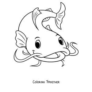Coloring page of a catfish face with long whiskers