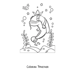 Coloring page of a king catfish with a crown