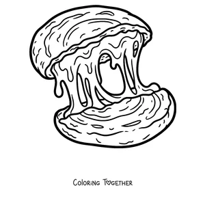 Coloring page of an arepa filled with melted cheese